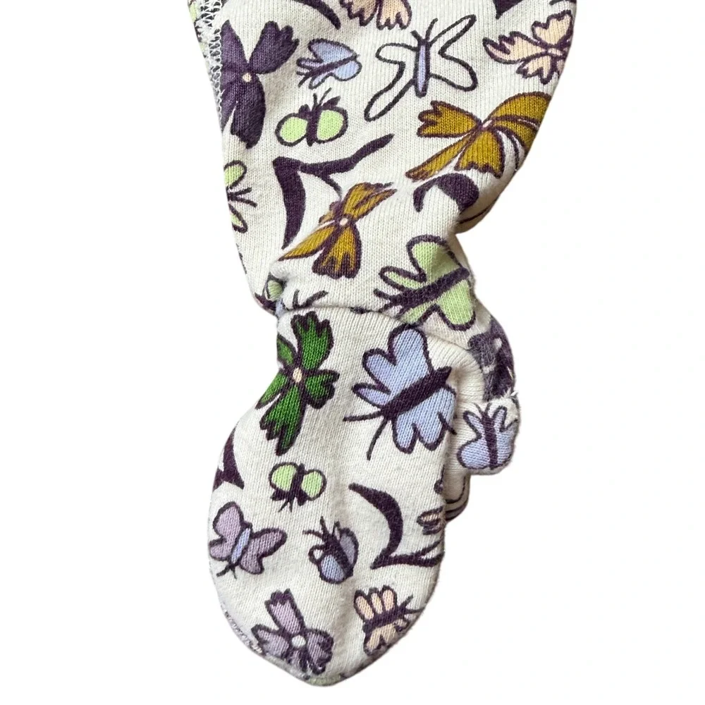 Quince Cream Butterfly Floral Organic Cotton Footed Sleeper 3-6M Baby Pajamas
